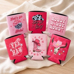 Lot of 6 Pink Cowgirl Bachelorette Can Koozies Western Nashville Let's Go Girls
