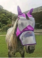 2 Pack of Horse Anti Fly Mask Cover Long Nose/Ears Uv Protection Purple FULL