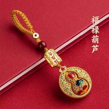 Collier pendentif gourde Fu Lu creux style ancien breloque ronde vintage