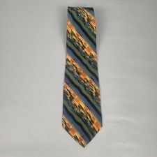 J Garcia 100 Silk Necktie / Multi Color with a Landscape Motif RN 62830
