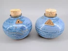 Ewenny Claypits Pottery Wales Vintage Blue Stoneware Large Salt & Pepper Shakers