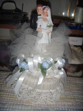 BRIDE GROOM CAKE TOPPER porcelain, 8" TALL