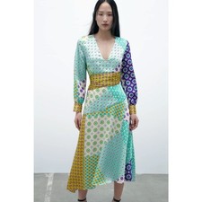 Zara Women’s Medium Patchwork Print Midi Dress