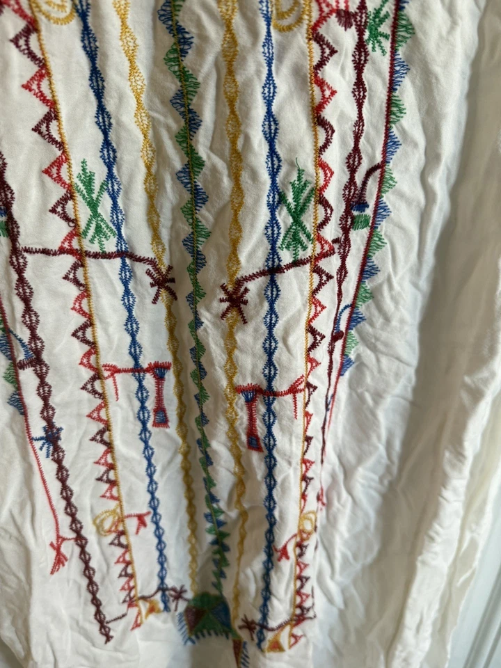 Vintage 70s Kerdasa Kaftan Egypt Hand Embroidered Tassels Long Ivory Stunning - Image 4 of 4