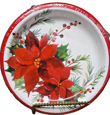 Holiday Style Dessert Paper Plates 8ct 7" Merry Poinsettias Party Decor 1047