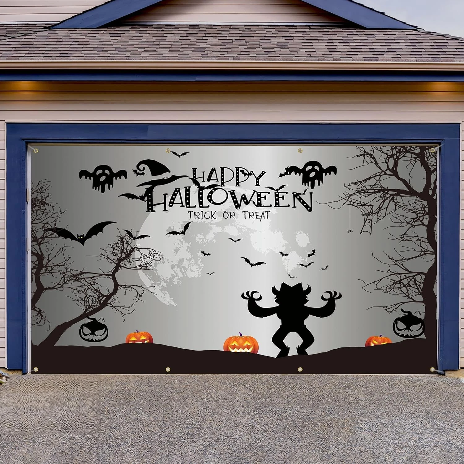 Halloween Garage Door Banner Cover 6 x 13 ft Happy Black Orange 