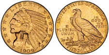 1909-D $5, Half Eagle. PCGS MS63.  By Bela Lyon Pratt. Denver LIBERTY KM 129