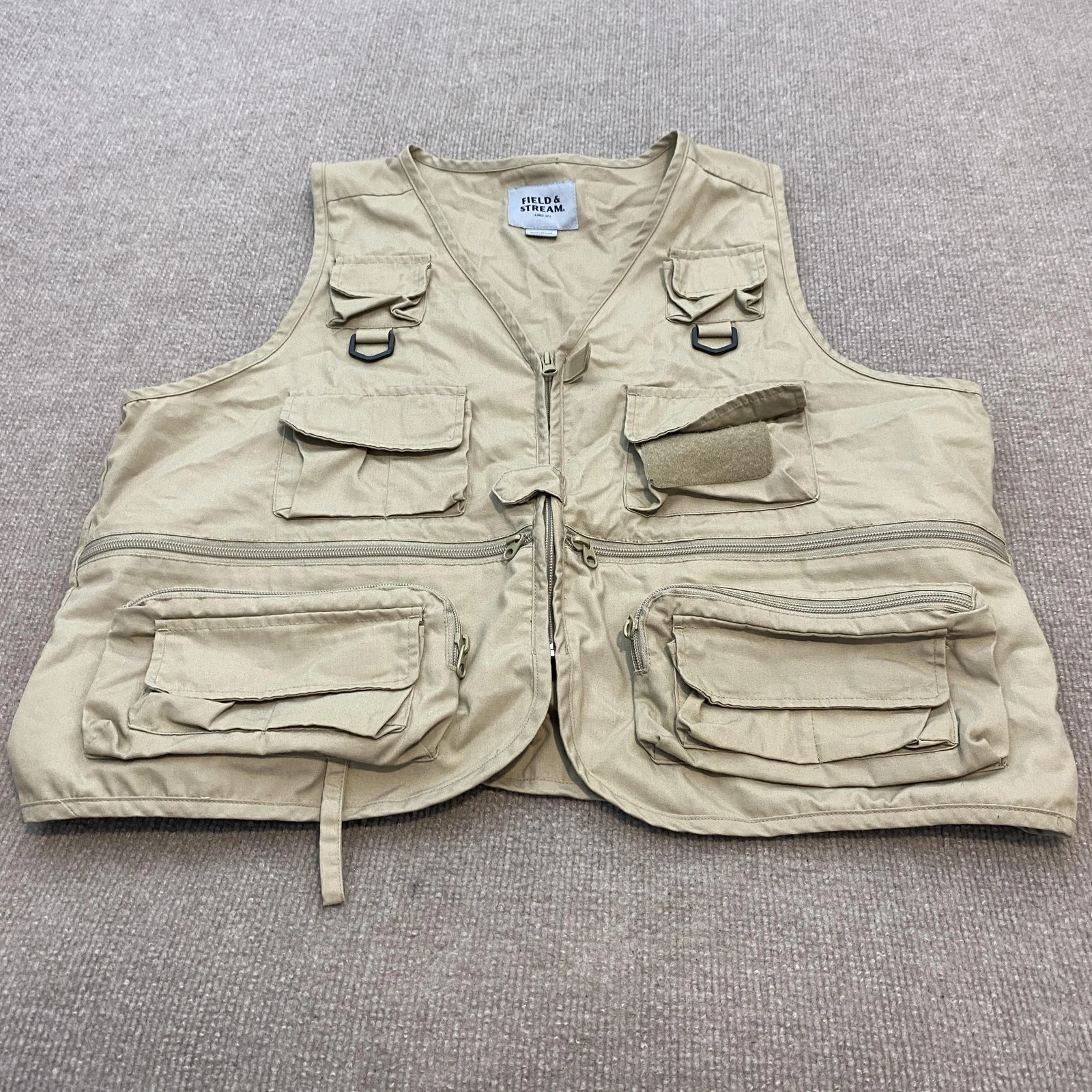 Field & Stream Vest Mens Large Beige Canvas Utility Fishing Hunting Pockets