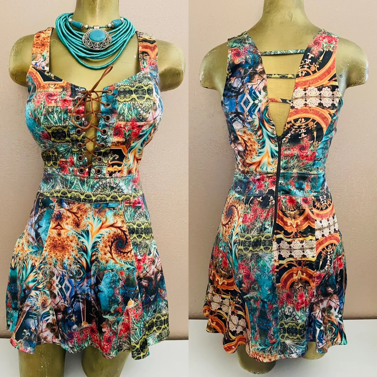 Monda Belle BRAZIL Fabulous LACE-UP Baroque Mini DRESS Size P | eBay
