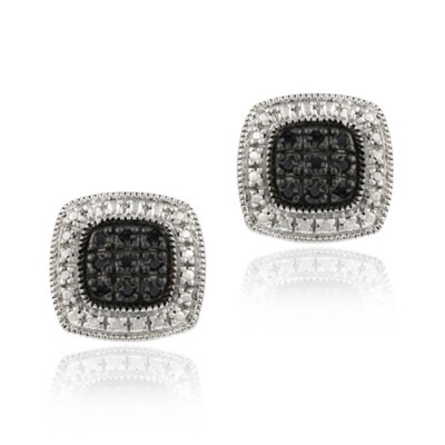 925 Sterling Silver 1/5ct Black Diamond Square Earrings