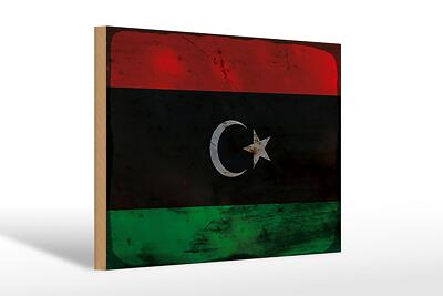 Holzschild Flagge Libyen 30x20 cm Flag of Libya Rost Deko Schild wooden sign