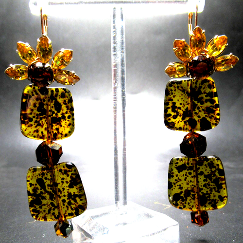 SUMARIS Rhinestone & Crystal Cheetah Print Dangling Earrings - Picture 4 of 4