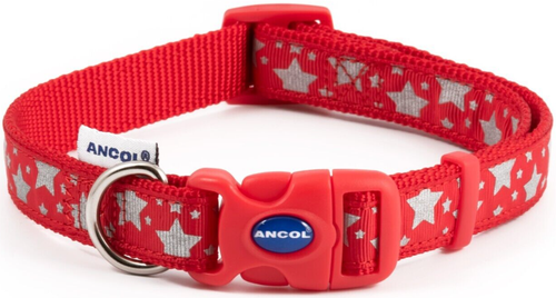 Hundehalsband - Rot. Reflektierender Sternenmuster. Klein (20cm - 30cm). - Bild 1 von 3