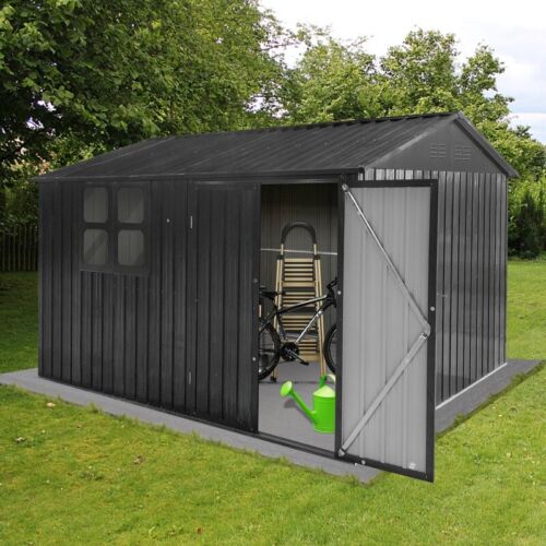 8*10 FT Outdoor Storage Shed Metal Garden Tool Shed Lockable Door w/Window Black - Picture 8 of 8