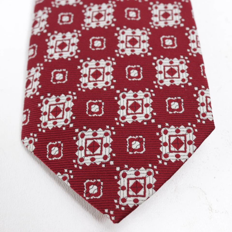 Винтажный мужской галстук Leonardo Qiana 55 дюймов бордовый белый нейлон гео медальон широкий - Изображение 2 из 4