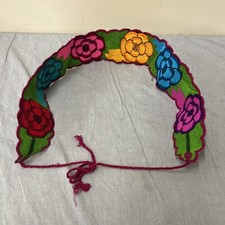 Vintage Floral Embroidered Boho Hippie Self Tie Colorful Knit Belt FS Charity