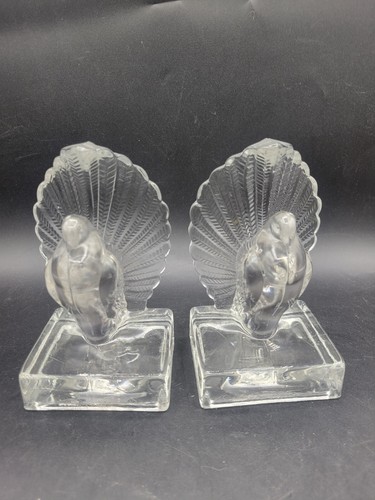 Vintage Indiana Glass Pouter Pigeon Dove Clear Glass Bookends Crystal 6”Bird - Picture 4 of 7