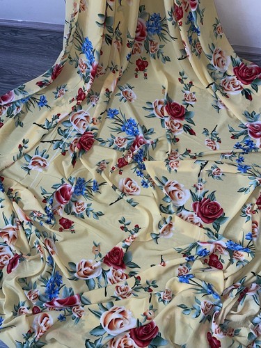 1 mtr yellow rose floral printed georgette dress, bridal chiffon fabric..58”wide - Picture 7 of 7