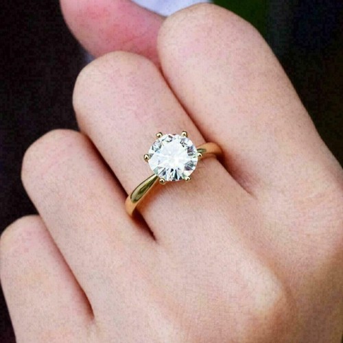 1 Ct Round Cut Moissanite Solitaire Engagement Solid 14K Yellow Gold Finish - Picture 5 of 8