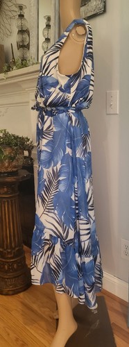 Lane Bryant Size 16 Blue Watercolor, Keyhole Front High-Low Maxi Dress, Ruffled - Picture 6 of 9