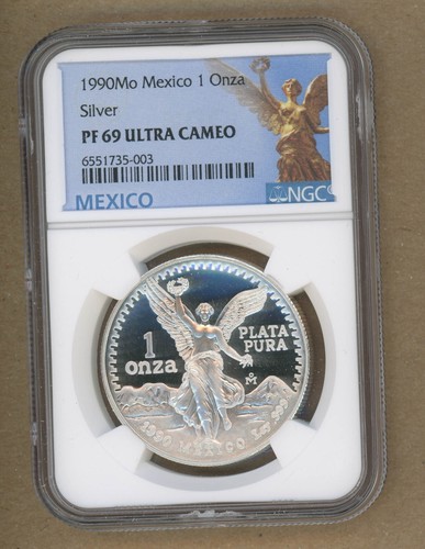 1990-Mo Mexico Proof Silver Libertad 1oz Silver Coin NGC PF 69 Ultra Cameo