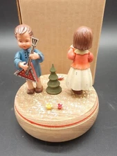 Vintage Thorens Swiss Anri Music Box Boy Playing Balalaika with Girl With Box 