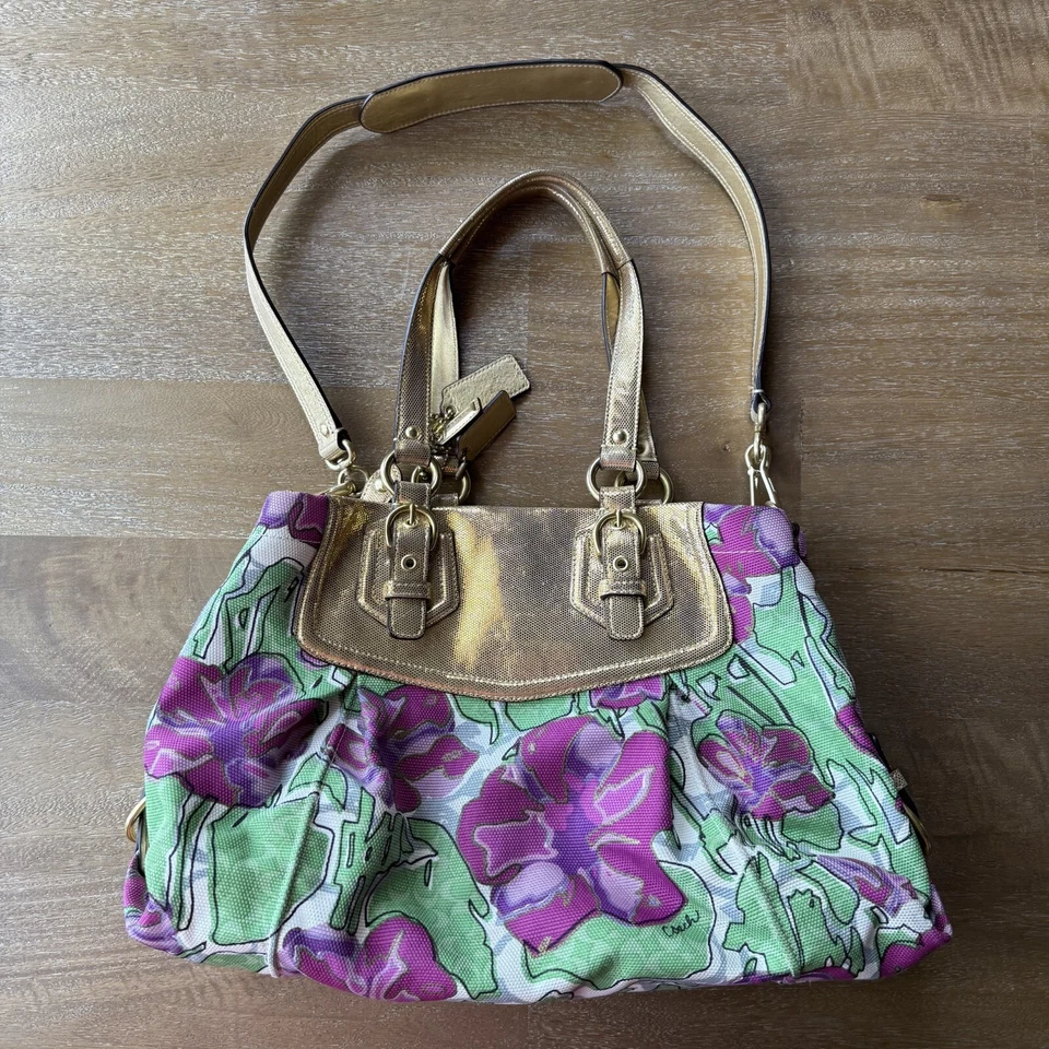 Cartera Coach Grande Madison Floral Audrey Brillante Dorado Rosa 14590 Foto 3 de 4