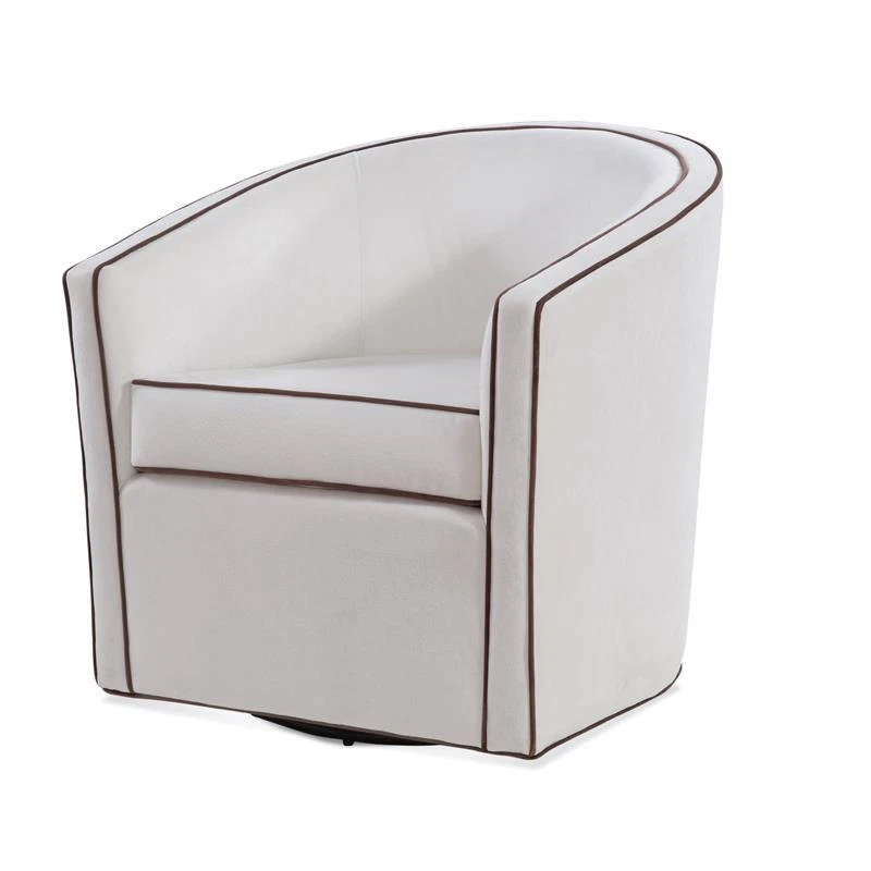 Keely Cream Velvet with Contrasting Brown Welt Barrel Swivel Chair