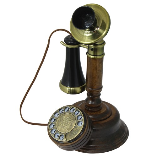 OPIS 1921 KABEL - telefon w stylu antycznym z drewnianym i metalowym korpusem i metalowym dzwonkiem - Zdjęcie 16 z 38