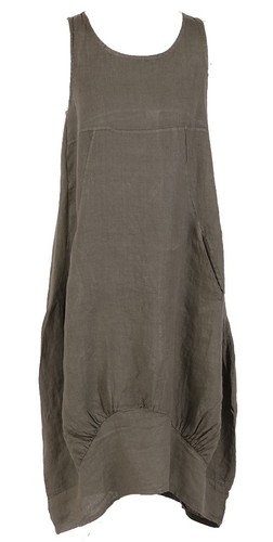 New Womens Italian Lagenlook Ribbed Side Panel Plain Linen Vest Tulip Boho Dress - Picture 16 of 32