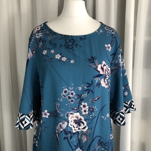 LIPSY Dress Size 12 Teal Floral Short Bell Sleeves Hardly Worn - Picture 2 of 7