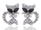 Women Cute Alien Eyes Cartoon Kitty Pussy Cat Clear Crystal Rhines Stud Earrings