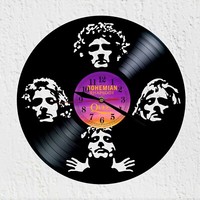 Vinyl Schallplatten Wanduhr Gesichter Freddie Brian John Roger Rock Queen