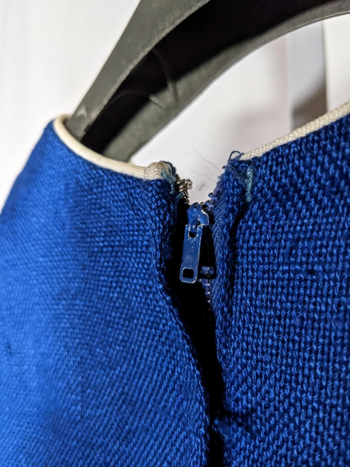 Vestido Mod Perla Festoneada Tejido Azul Años 40 50 EE. UU. Cremallera Murlen Foto 4 de 4