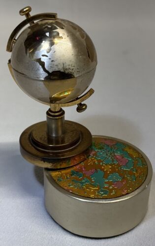 VTG Windmill World Globe Cigarette Table Top Lighter Spinning Music Box MCM
