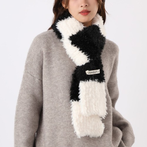 Women Thickened Wool Scarf Winter Warm Shawls Imitation Rabbit Fur Plaid Scarv ~ - Bild 14 von 29