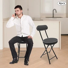 4-Pack Black Padded Sponge Seat and Back Portable Stacking Folding Chairs Steel