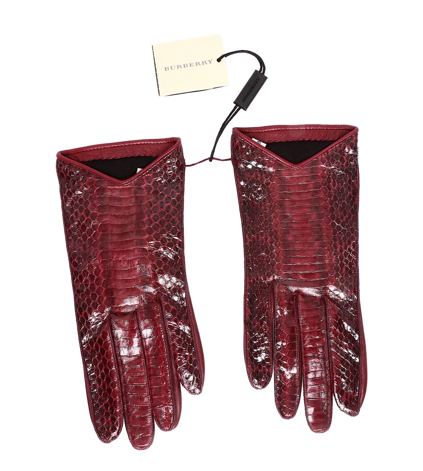 Guantes Burberry L7046 para mujer 100 % piel de serpiente Boysenberry talla 6,5 Foto 2 de 3