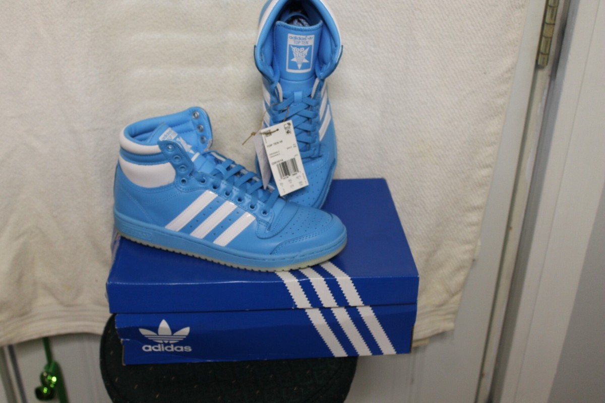 ADIDAS ORIGINALS TOP TEN HI SKY RUSH BLUE LEATHER SHOES SZ. 9