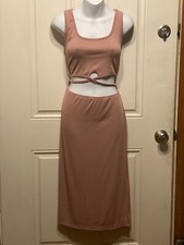 Acelitt Sleeveless Midi Ribbed Bodycon Dress Size L Rose