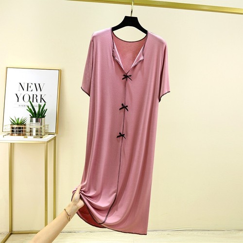 Women's Summer V-Neck Midi Dress - Modal Cotton Loose Fit Sleepwear/Lounge Dress - Picture 10 of 13