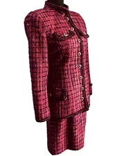 Victor Costa Red Wool Tweed Skirt Church Suit 2Pc Size 6 Vintage 80’s