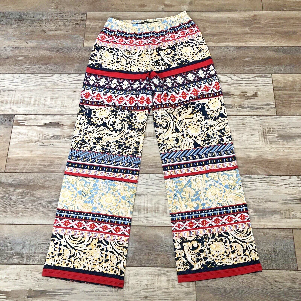 Melissa Paige Med Wide Leg Palazzo Geometric Comfort Pull On Pants