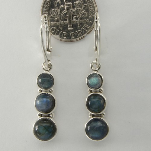 Genuine Natural Tripe LABRADORITE Earrings 925 STERLING SILVER Leverback #5e - Picture 2 of 3