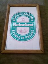 VINTAGE Miroir Heineken 17,5 x 11,5 x 1 pouce cadre en bois ~ Lager Beer Holland