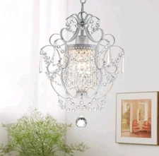 Mini Crystal Chandelier Lighting White Hanging Retro Pendant Light Fixture...