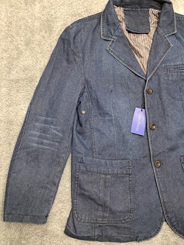 New Chouyatou Suit Blazer Jacket Sport Coat Men's Large Denim 3 Button Notched - Picture 3 of 19