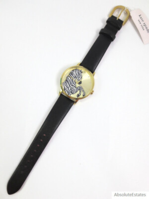 NEW Kate Spade Metro Zebra Gold & Black Leather Watch KSW1780 NWT