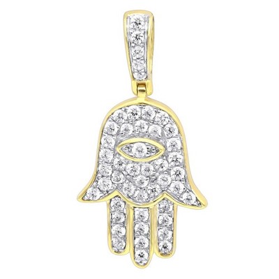 Kleiner 10k Gold Hamsa Diamant Anhänger für Herren und Damen 0,3ct Hand Gottes Amulett