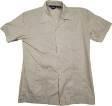 Premier Guayabera Men's Shirt Medium Short Sleeve Tan Cotton Blend